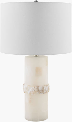 Surya Falaise 25" Accent Table Lamp - Chic Arts & Crafts Design With Elegant Linen Shade For Your Home Body, Cream,Shade (Outside), Cream,Shade (Inside), White,Finial, Metallic ,Nickel,Harp, Metallic ,Nickel,Cord, Translucent Stone,Linen,Iron Fal-001