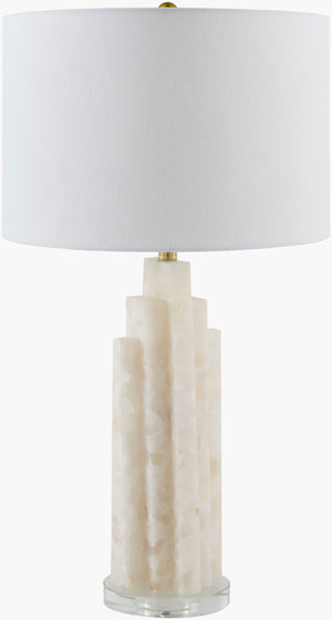 Surya Falaise 25" Accent Table Lamp - Chic Arts & Crafts Design With Elegant Linen Shade For Your Home Body, Cream,Base, Clear,Shade (Outside), Cream,Shade (Inside), White,Finial, Metallic ,Nickel,Harp, Metallic ,Nickel,Cord, Translucent Stone,Acrylic,Linen,Iron Fal-002