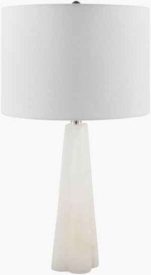 Surya Falaise 25" Accent Table Lamp - Chic Arts & Crafts Design With Elegant Linen Shade For Your Home Body, Cream,Shade (Outside), Cream,Shade (Inside), White,Finial, Metallic ,Nickel,Harp, Metallic ,Nickel,Cord, Translucent Stone,Linen,Iron Fal-003