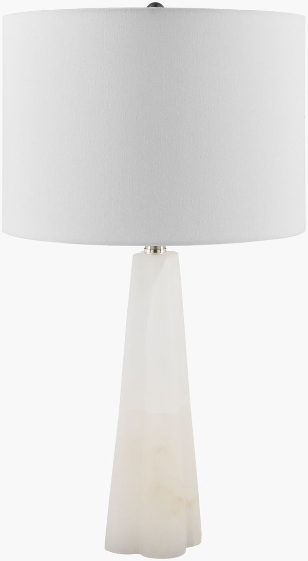 Surya Falaise 25" Accent Table Lamp - Chic Arts & Crafts Design With Elegant Linen Shade For Your Home Body, Cream,Shade (Outside), Cream,Shade (Inside), White,Finial, Metallic ,Nickel,Harp, Metallic ,Nickel,Cord, Translucent Stone,Linen,Iron Fal-003