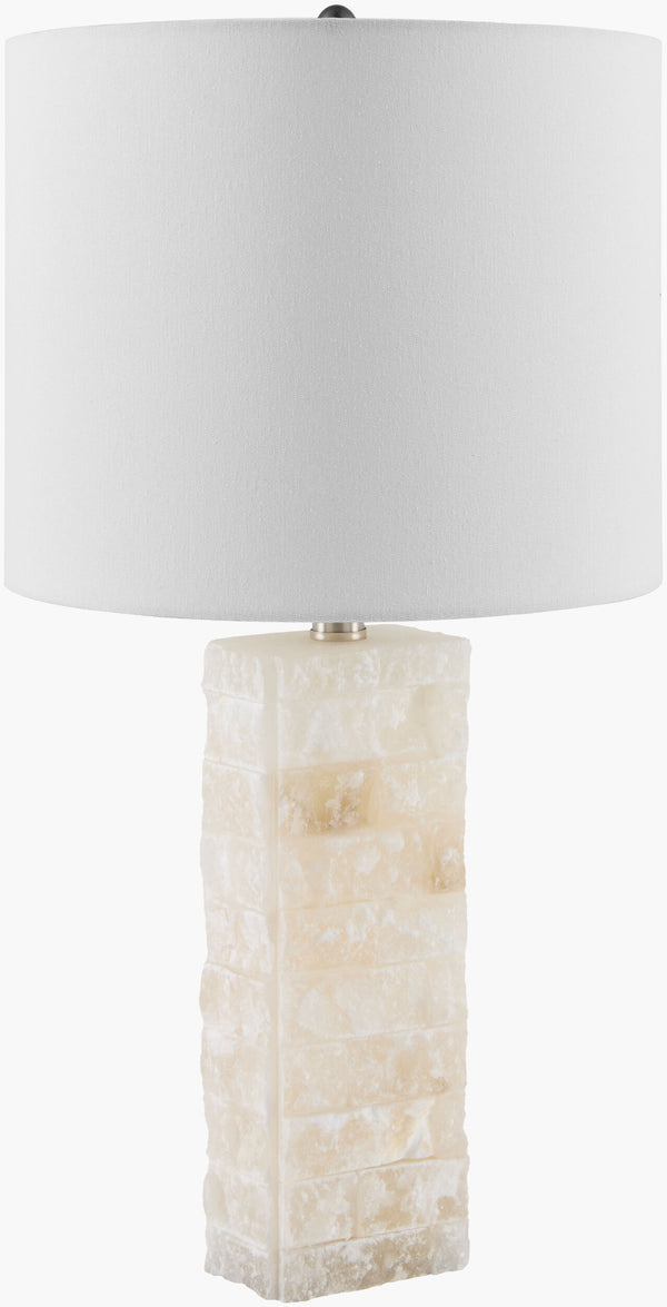 Surya Falaise 25" Accent Table Lamp - Chic Arts & Crafts Design With Elegant Linen Shade For Your Home Body, Cream,Shade (Outside), Cream,Shade (Inside), White,Finial, Metallic ,Nickel,Harp, Metallic ,Nickel,Cord, Translucent Stone,Linen,Iron Fal-004
