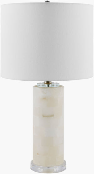 Surya Falaise 25" Accent Table Lamp - Chic Arts & Crafts Design With Elegant Linen Shade For Your Home Body, Cream,Base, Clear,Shade (Outside), Cream,Shade (Inside), White,Finial, Metallic ,Nickel,Harp, Metallic ,Nickel,Cord, Translucent Stone,Acrylic,Linen,Iron Fal-005