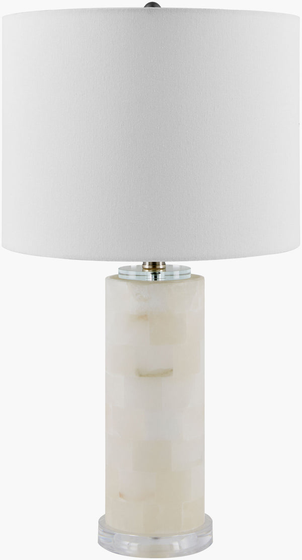 Surya Falaise 25" Accent Table Lamp - Chic Arts & Crafts Design With Elegant Linen Shade For Your Home Body, Cream,Base, Clear,Shade (Outside), Cream,Shade (Inside), White,Finial, Metallic ,Nickel,Harp, Metallic ,Nickel,Cord, Translucent Stone,Acrylic,Linen,Iron Fal-005