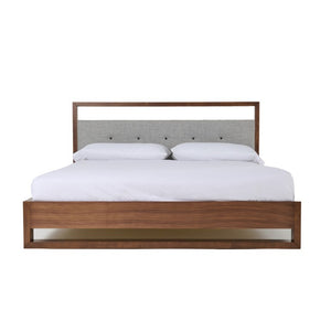 VIG Furniture California King Falcor Bed — Mid-Century Modern Walnut Veneer Frame With Button-Tufted Grey Upholstery, 440 Lb Capacity, 6" Clearance VGMABR-107-BED-CK