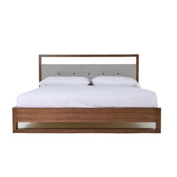 VIG Furniture California King Falcor Bed — Mid-Century Modern Walnut Veneer Frame With Button-Tufted Grey Upholstery, 440 Lb Capacity, 6" Clearance VGMABR-107-BED-CK