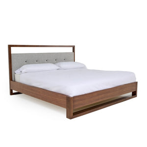 VIG Furniture California King Falcor Bed — Mid-Century Modern Walnut Veneer Frame With Button-Tufted Grey Upholstery, 440 Lb Capacity, 6" Clearance VGMABR-107-BED-CK