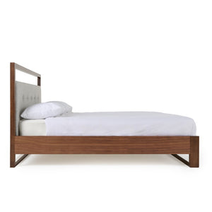 VIG Furniture California King Falcor Bed — Mid-Century Modern Walnut Veneer Frame With Button-Tufted Grey Upholstery, 440 Lb Capacity, 6" Clearance VGMABR-107-BED-CK