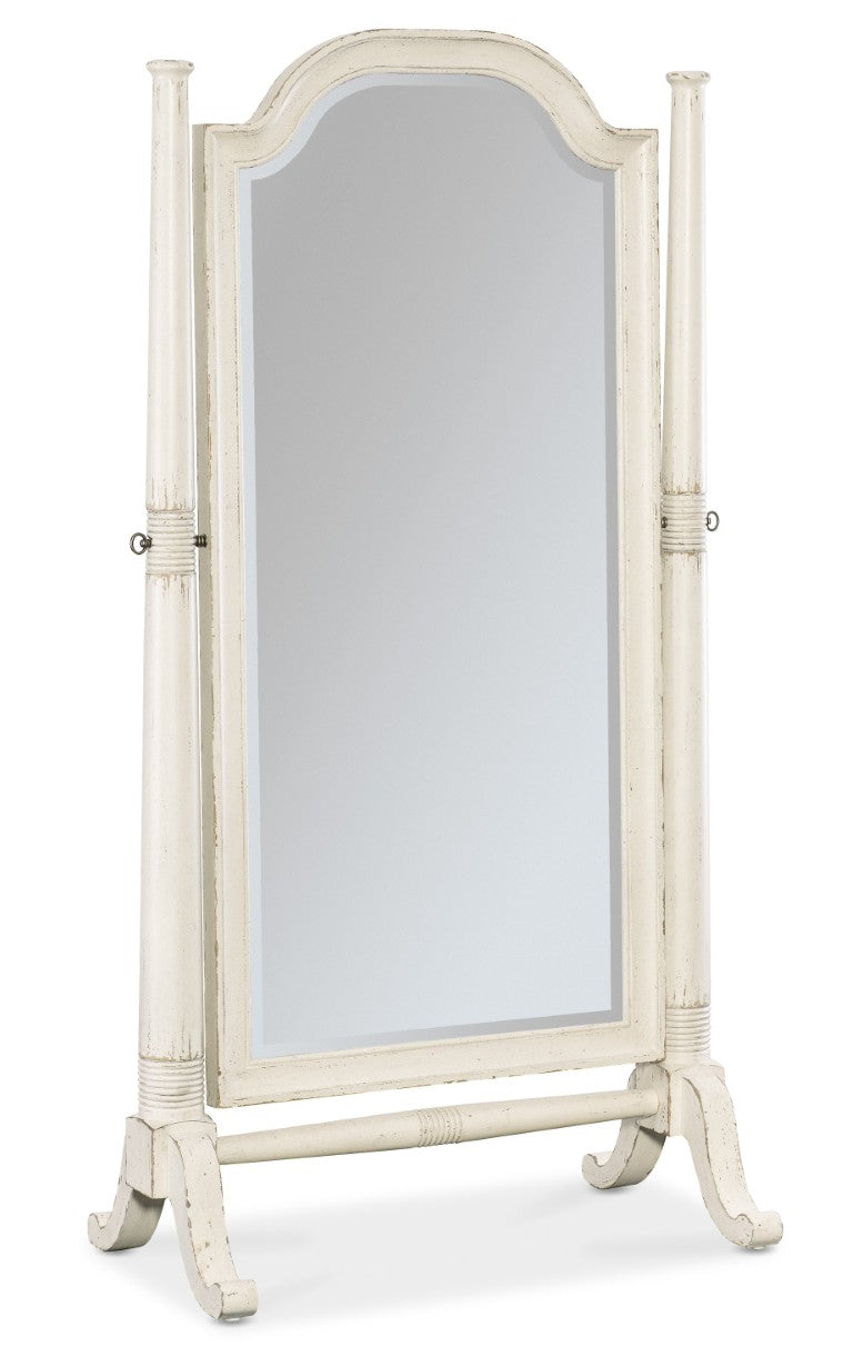 Hooker Furniture Americana Tilting Floor Mirror With Beveled Glass, Hand-Carved Posts, Distressed Daisy Oak Finish Whites/Creams/Beiges 7050-50001-02