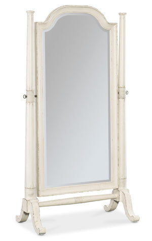 Hooker Furniture Americana Tilting Floor Mirror With Beveled Glass, Hand-Carved Posts, Distressed Daisy Oak Finish Whites/Creams/Beiges 7050-50001-02