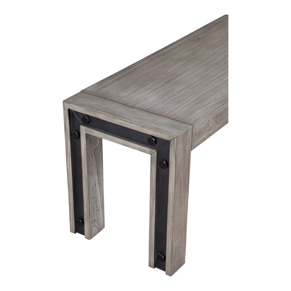 Fallon Solid Pine Dining Bench with Faux Metal Bolt Panels for Industrial Farmhouse Rooms