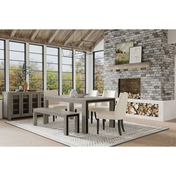 Alpine Furniture Fallon Solid Pine Dining Table with Industrial Faux Metal Accents for Loft Spaces 3394-01