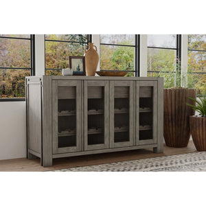 Alpine Furniture Fallon Rustic Pine Sideboard with Mesh Doors Wine Storage and Industrial Bolt Detail 3394-04