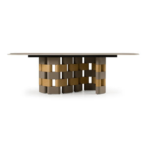 VIG Furniture Falzone Sculptural Ceramic Dining Table With Oak Veneer Pedestal, Seats 10, Durable Matte Finish VGVC-T2573