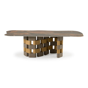 VIG Furniture Falzone Sculptural Ceramic Dining Table With Oak Veneer Pedestal, Seats 10, Durable Matte Finish VGVC-T2573