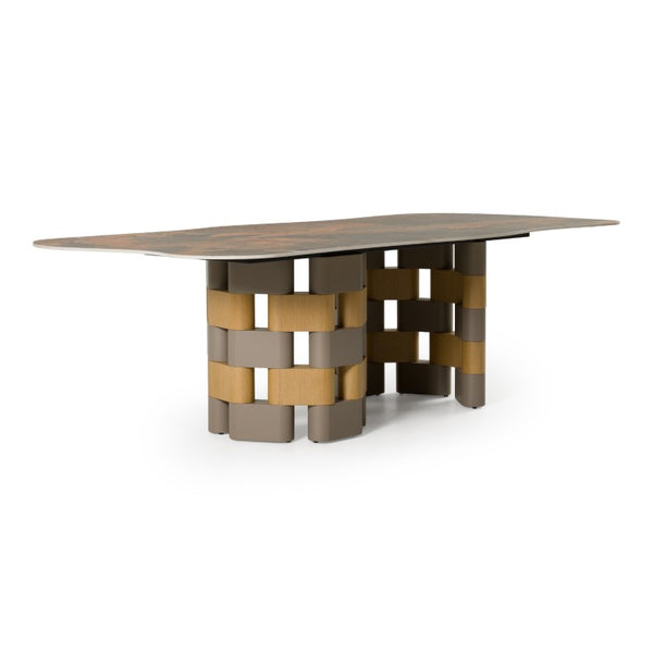 VIG Furniture Falzone Sculptural Ceramic Dining Table With Oak Veneer Pedestal, Seats 10, Durable Matte Finish VGVC-T2573