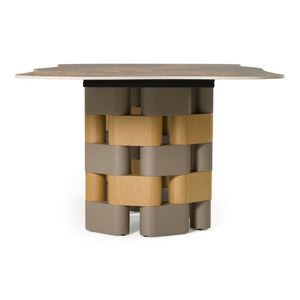 VIG Furniture Falzone Sculptural Ceramic Dining Table With Oak Veneer Pedestal, Seats 10, Durable Matte Finish VGVC-T2573