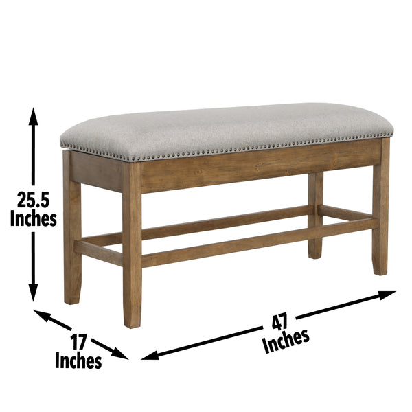 English Elm Steve Silver - Grayson Lift-Top Counter Storage Bench with Nailhead Trim, Dark Brown Wood, 24" Seat Height, Durable Upholstery B081P157491