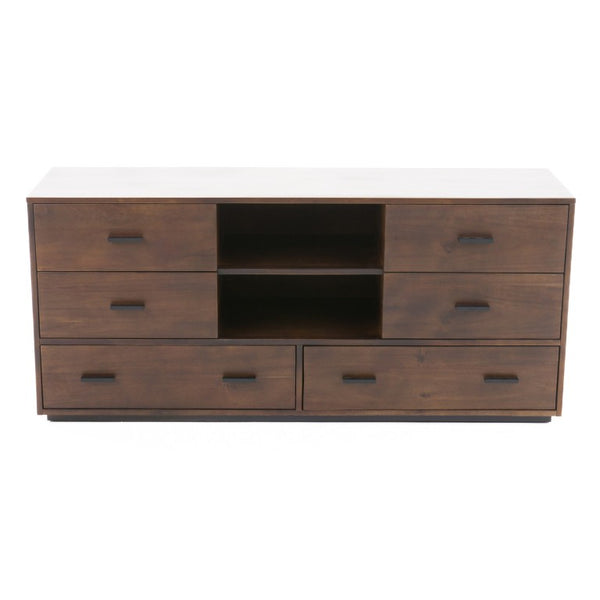 VIG Furniture Fantasia Contemporary Dark Walnut Dresser With 6 Felt-Lined Drawers, Open Cubby Storage & Tv Top 보호 VGWDHL-W03