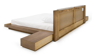 VIG Furniture Queen Nova Domus Fantasia Solid Acacia Bed With Upholstered Grey Headboard & 2 Felt-Lined Nightstands VGWDHL-W01-01-BED-2NS-LTWLT-Q