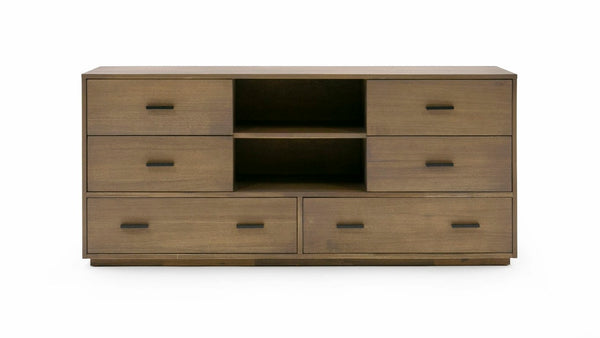 VIG Furniture Fantasia Solid Acacia Walnut Dresser With 6 Felt-Lined Drawers, Open Cubbies & Soft-Close Glides VGWDHL-W03-DRS-LTWLT