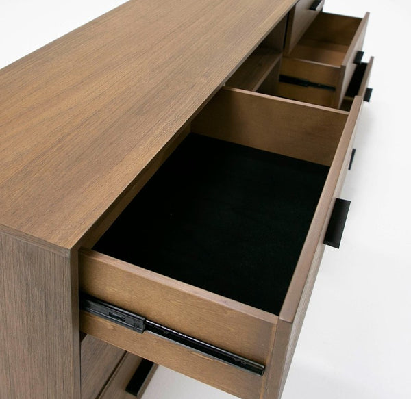 VIG Furniture Fantasia Solid Acacia Walnut Dresser With 6 Felt-Lined Drawers, Open Cubbies & Soft-Close Glides VGWDHL-W03-DRS-LTWLT