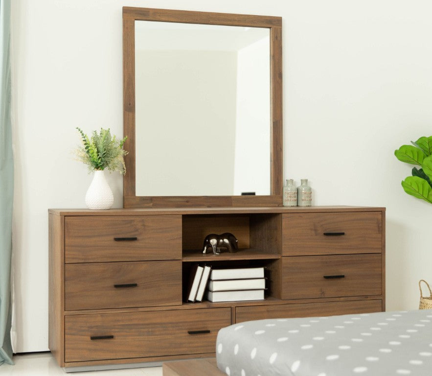 VIG Furniture Fantasia Solid Acacia Walnut Mirror — 33.86" X 39.76" Sleek Contemporary Accent With Durable Craftsmanship VGWDHL-W04-MIR-LTWLT