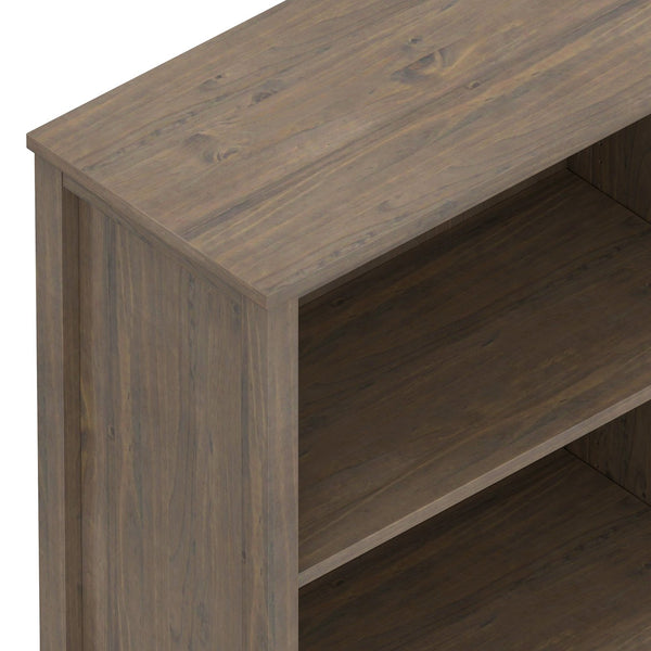 English Elm Ela Smoky Brown Bookcase with Shaker X Doors, Adjustable Shelves, Solid Wood Finish & Bronze Pulls B136P158601