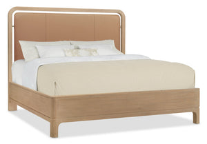 Hooker Furniture Banyon Oak Queen Panel Bed With Leather Upholstered Headboard, Wire-Brushed Desert Oak Finish Brown 6081-90350-85