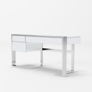 VIG Furniture Fauna Modern White High Gloss Desk With Chrome Stainless Steel Frame, 63" Workspace, 3 Drawers VGBBBN-2DK-WHT-DESK