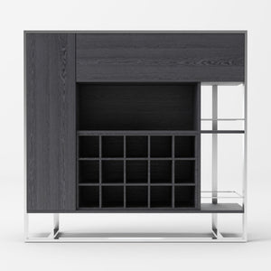 VIG Furniture Fauna Elm Grey Wine Cabinet With Stainless Steel Frame — 15-Bottle Vertical Storage, Modern Sculptural Design VGBBBN-2W-CAB