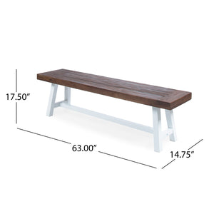 English Elm Dark Acacia Slatted Dining Bench Handcrafted with Iron Frame for Farmhouse Spaces Brown White 54562.00SBRN
