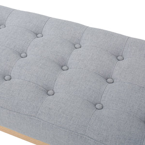 English Elm Ottoman Tufted Upholstered Bench with Birch Frame Mid-century Style for Bedroom Entry 60407.00LGY