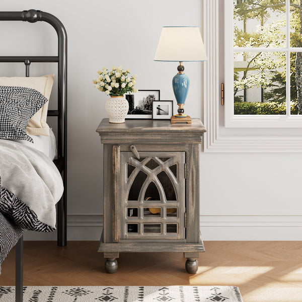 English Elm Christopher Knight Home® - Antique Hand-Carved Grey Mango Wood Nightstand – Distressed Vintage Finish, Solid Craftsmanship, Bedside Storage N758P194723D