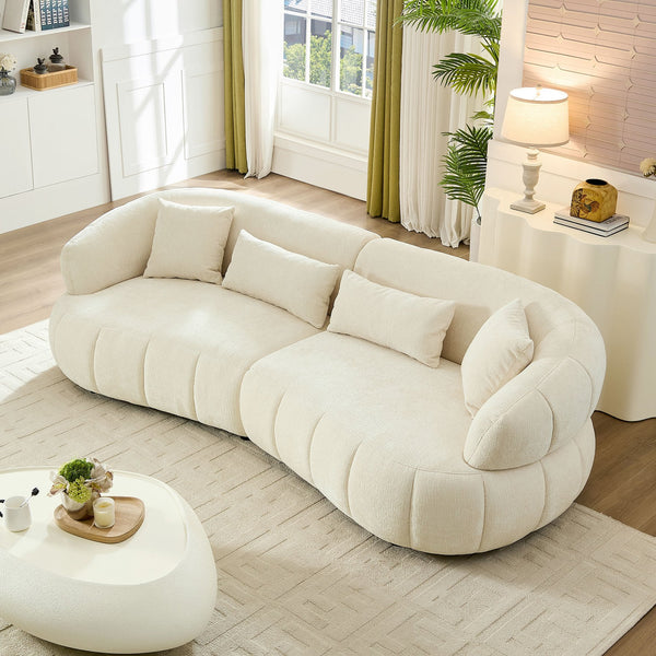 English Elm 102.36 Inch Curved Boucle Sectional Sofa Four Seat Mid Century Modern Living Room Beige W2582S00189