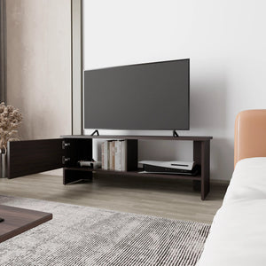 English Elm Stained Walnut Entertainment Center with Door and Open Shelves, Two-Shelf Media Console for Living Room Organizer B062P290232