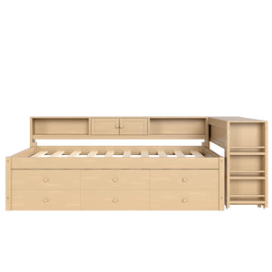 English Elm Twin Daybed Pine Frame with Trundle Desk Hutch Shelves and Storage for Kids Rooms Golden W1580S00460