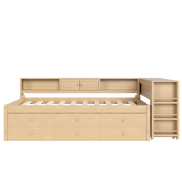 English Elm Twin Daybed Pine Frame with Trundle Desk Hutch Shelves and Storage for Kids Rooms Golden W1580S00460