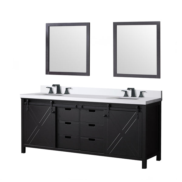 English Elm Brown Double Bath Vanity Set With Quartz Countertop, Matte Black Faucets, And Stylish Mirrors Included B2731S01076