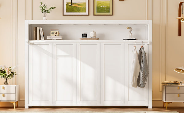 English Elm Twin Size Murphy Bed With Shelves - Space-Saving Metal Wall Bed Design For Stylish Small Rooms W1580S00275-GIGA