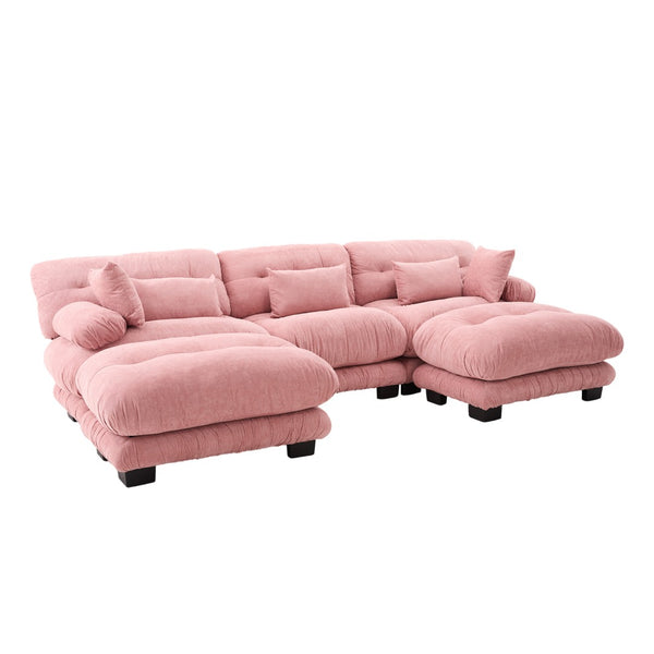 English Elm United We Win Plush U-Shaped Cloud Couch Set With 2 Ottomans & Bolster Pillows For Cozy Living Room W1568S00198-GIGA