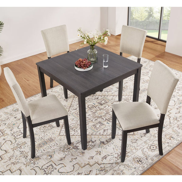English Elm Modern 4-Piece Dining Set with Smooth Waterproof Top, Stable Wood Frame, Comfortable Foam Chairs Antique Black,Beige W1998S00081