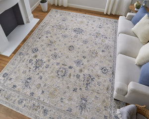 Feizy Rugs Pasha Collection Vibrant Floral Low Pile Rug – Stain-resistant, Soft, And Perfect For High-traffic Areas Ivory,Taupe,Blue Polyester Pas39m7fbgeblug01