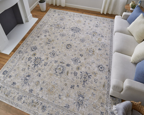 Feizy Rugs Pasha Collection Vibrant Floral Low Pile Rug – Stain-resistant, Soft, And Perfect For High-traffic Areas Ivory,Taupe,Blue Polyester Pas39m7fbgeblug01