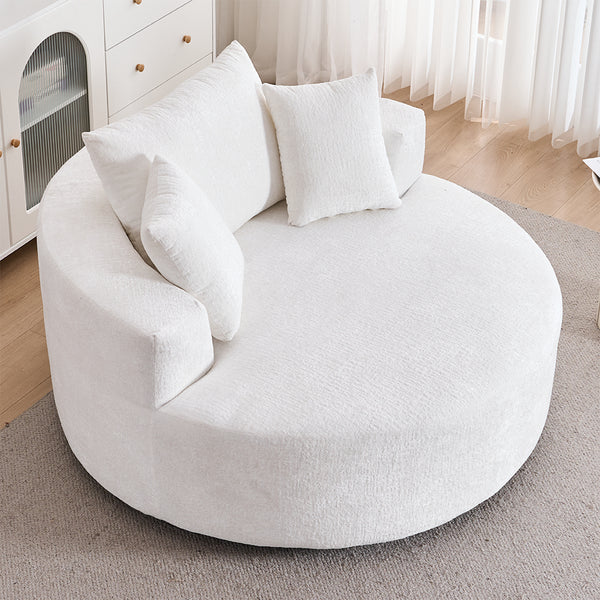 English Elm Round Swivel Barrel Chair Plush Chenille Upholstery Cozy Accent Seat for Any Room Beige W2915P338892
