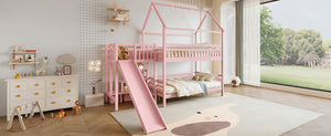 English Elm Full Bunk Bed with Trundle Bookshelf Storage Pine Frame Car Design for Kids Pink W1580S00304