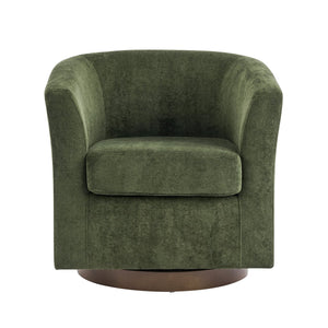 English Elm Halo Velvet Barrel Swivel Accent Chair with Bentwood Ring Base for Living Rooms Olive Green,Walnut N776P378583G