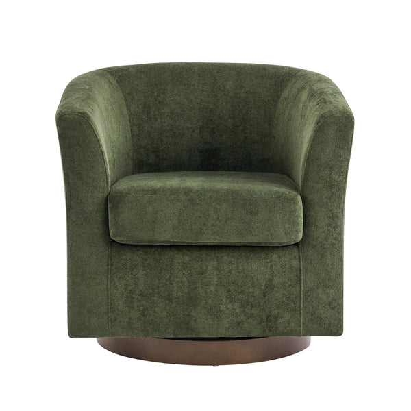 English Elm Halo Velvet Barrel Swivel Accent Chair with Bentwood Ring Base for Living Rooms Olive Green,Walnut N776P378583G