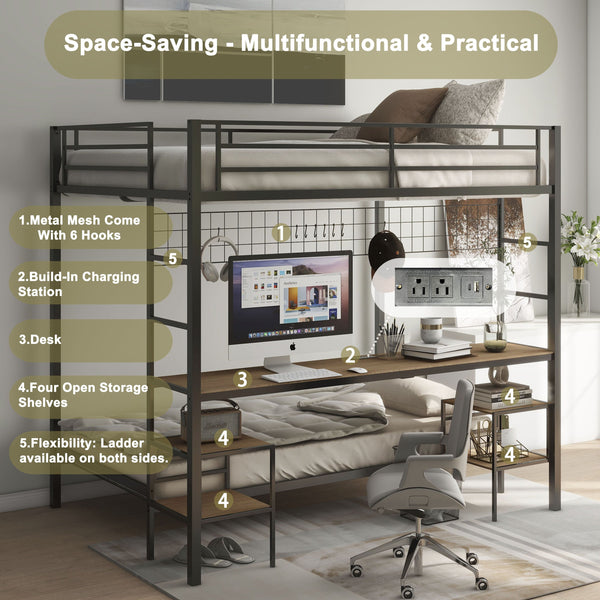 English Elm Ethan Full Over Twin Bunk Bed With Desk, Charging Station & Storage For Teens - Space-Saving Design! B083S00001