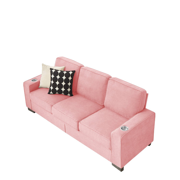 English Elm 83.86"Snowfleece Luxurious 3-Seater Sofa with High-Density Sponge & Spring Support, Cozy Velvet Pink W1359P215067