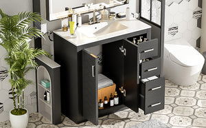 English Elm 36'' Bathroom Vanity with Ceramic Sink Combo Solid Wood Frame Soft-Closing Drawers Ample Storage Elegance Black N710P243327B